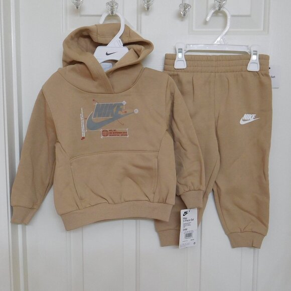 NWT 2pc Nike Tan Hooded Logo Sweatshirt & Joggers Set sz 24 Months - Picture 1 of 1
